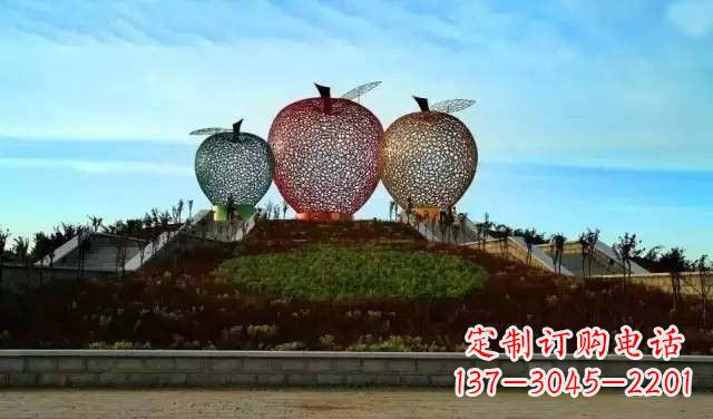 湖南不锈钢城市彩色镂空苹果雕塑
