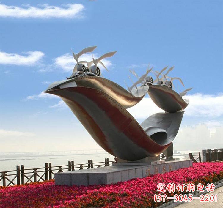湖南不锈钢城市抽象船和海鸥雕塑