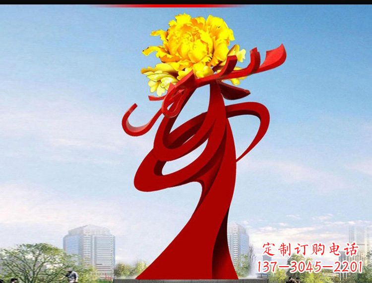 湖南不锈钢城市大型牡丹花雕塑设计图
