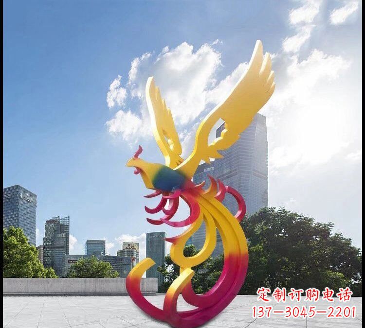 湖南不锈钢抽象彩色凤凰雕塑