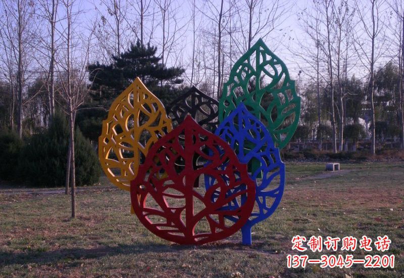 湖南不锈钢抽象彩色树叶雕塑