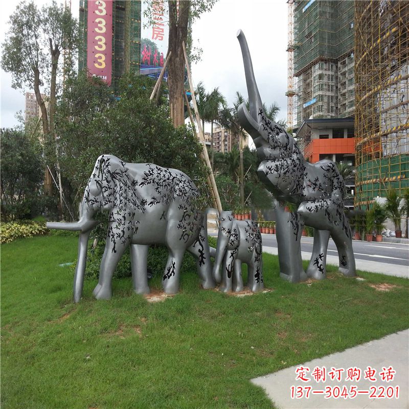 湖南不锈钢抽象大象雕塑-小区园林草坪雕塑景观雕塑