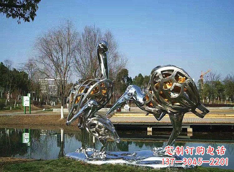 湖南不锈钢抽象丹顶鹤一家雕塑