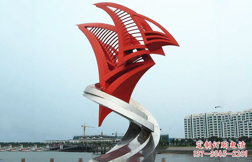 湖南不锈钢抽象帆船海边景观雕塑22
