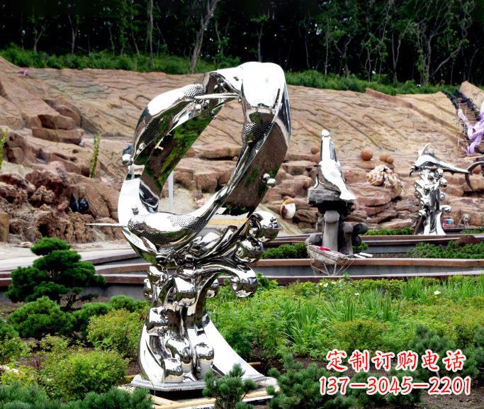 湖南不锈钢抽象海豚雕塑 (2)