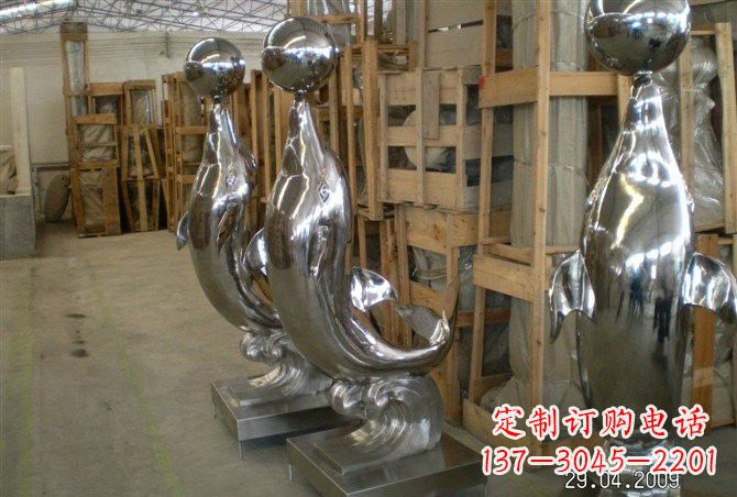 湖南不锈钢抽象海豚顶球雕塑
