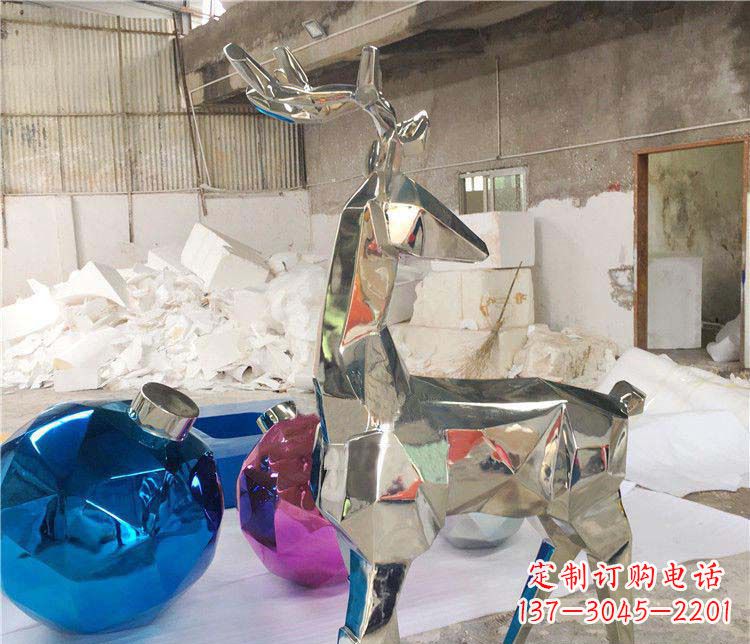 湖南不锈钢抽象几何梅花鹿雕塑