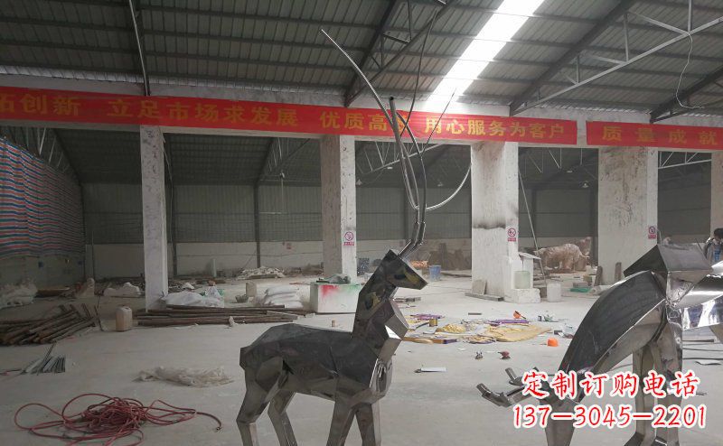 湖南不锈钢抽象几何麋鹿动物雕塑