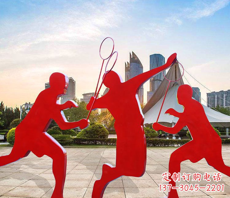 湖南不锈钢抽象剪影打羽毛球人物雕塑