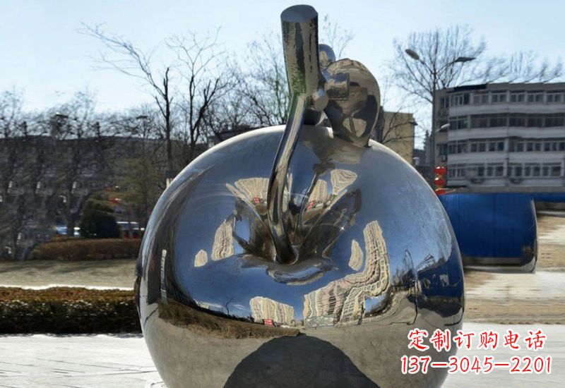 湖南不锈钢抽象镜面苹果雕塑