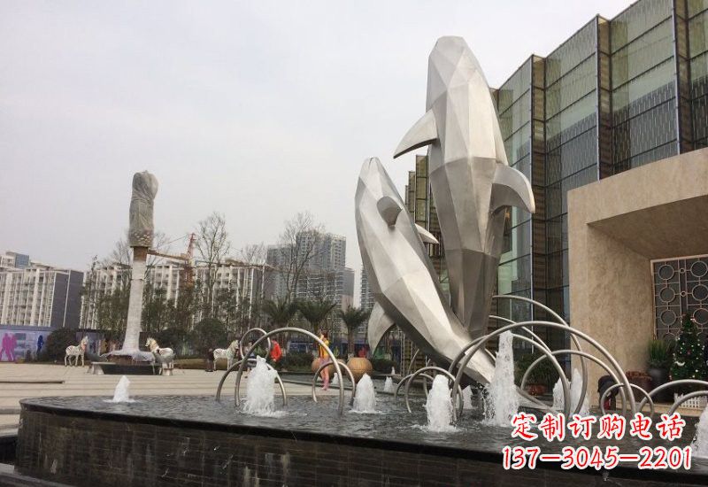 湖南不锈钢抽象块面海豚雕塑