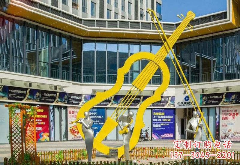 湖南不锈钢抽象喷漆大提琴雕塑