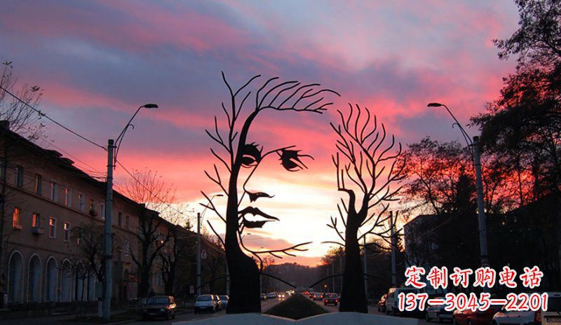 湖南不锈钢抽象人头街边景观雕塑