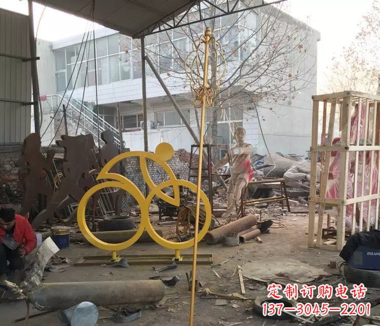 湖南不锈钢抽象人物骑自行车雕塑 (2)