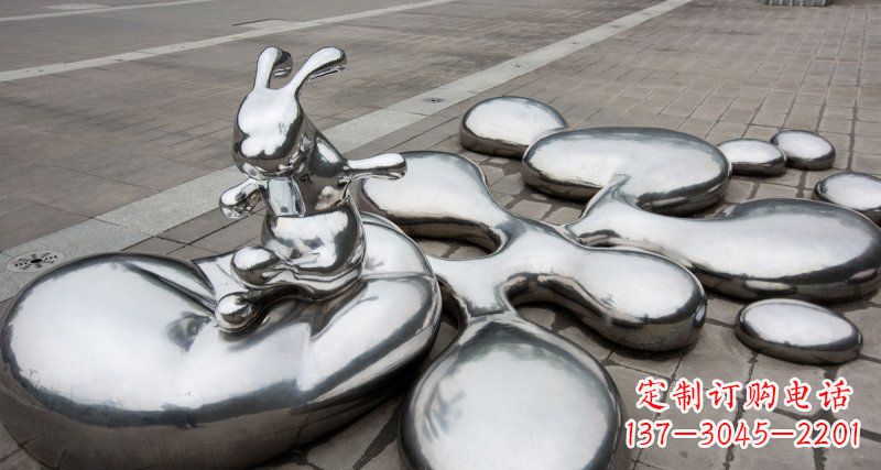 湖南不锈钢抽象兔子和水滴广场雕塑