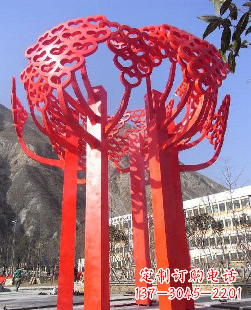 湖南不锈钢抽象心形树叶大树雕塑
