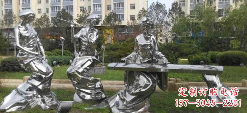 湖南不锈钢抽象演奏乐器的古代美女雕塑