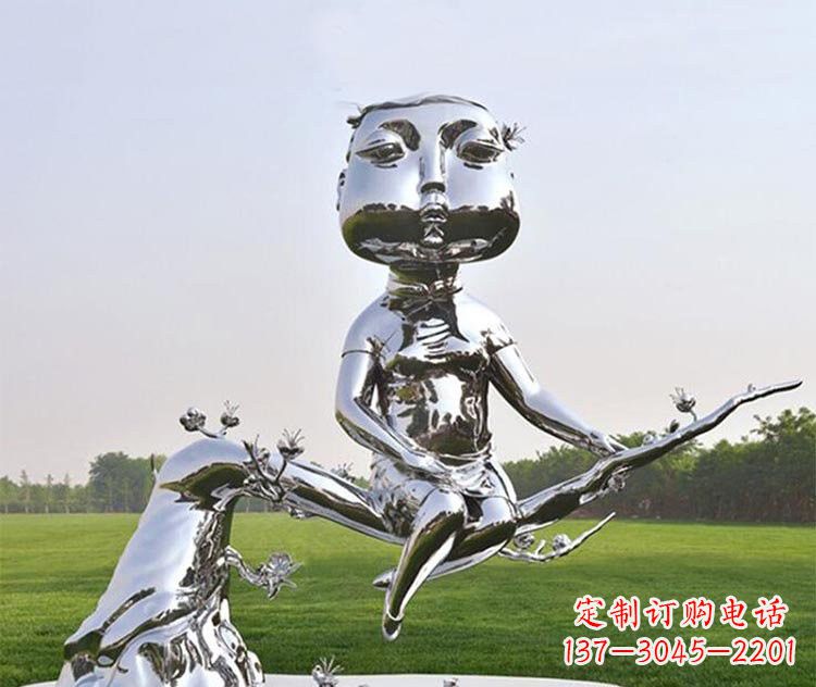 湖南不锈钢抽象坐树枝上的女孩雕塑