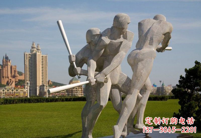 湖南不锈钢打棒球人物雕塑2