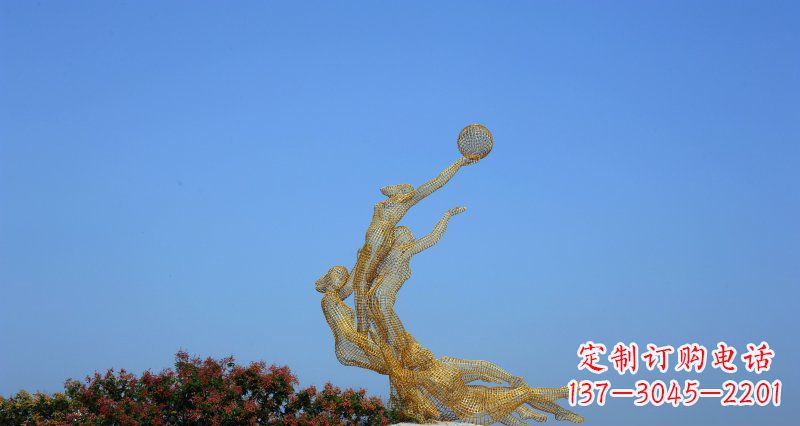 湖南不锈钢打篮球的女孩公园景观雕塑