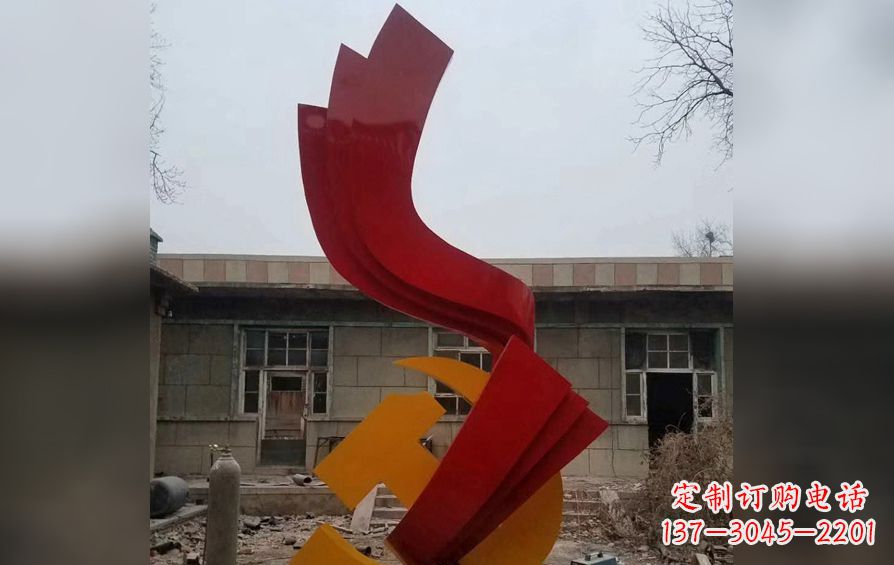 湖南不锈钢党徽红绸雕塑