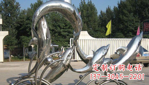 湖南不锈钢动物海豚雕塑 (2)