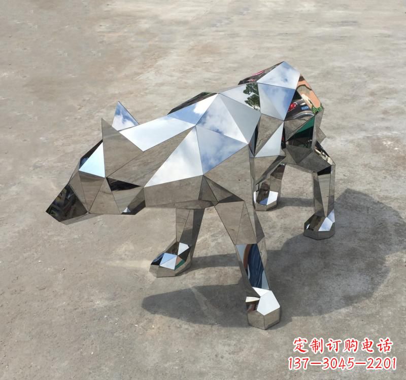 湖南不锈钢动物几何狼雕塑