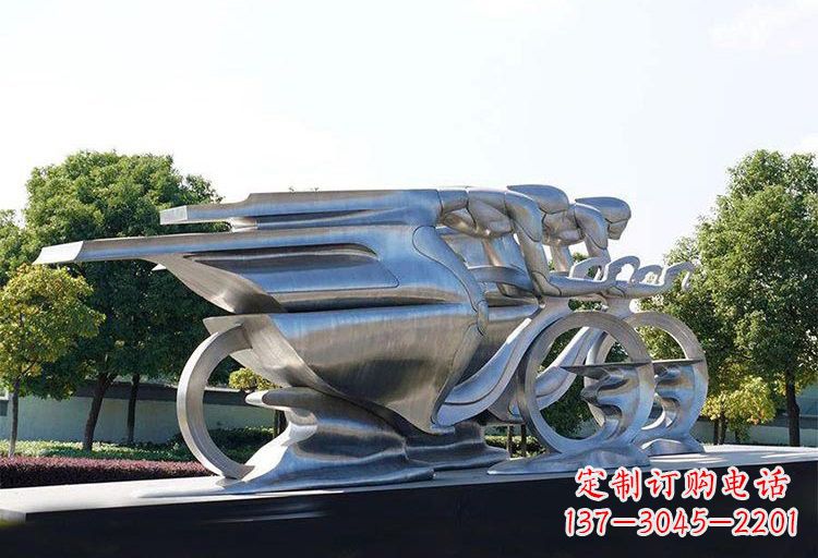 湖南不锈钢公园抽象骑自行车人物雕塑