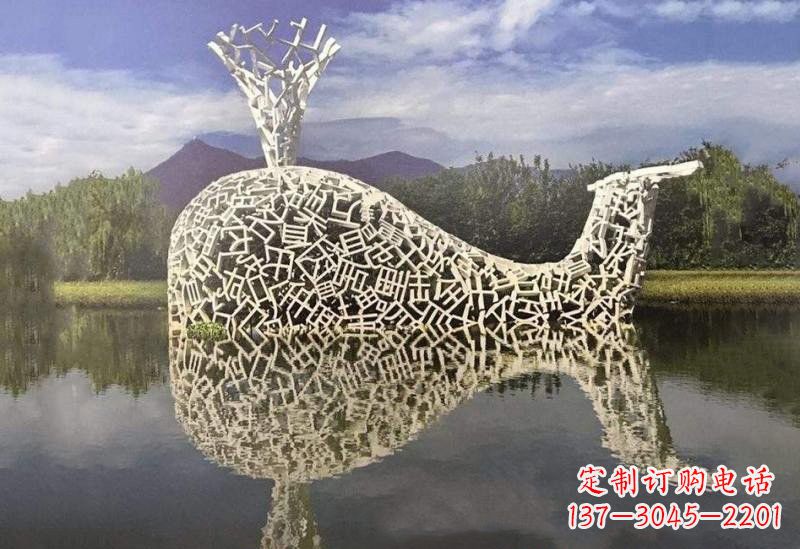 湖南不锈钢公园大型镂空喷水鲸鱼雕塑