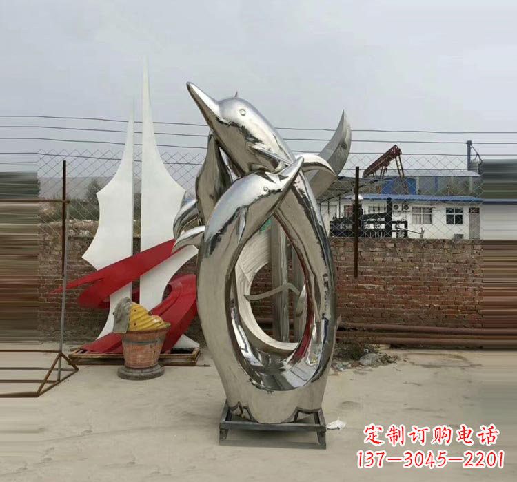 湖南不锈钢公园动物镜面海豚雕塑