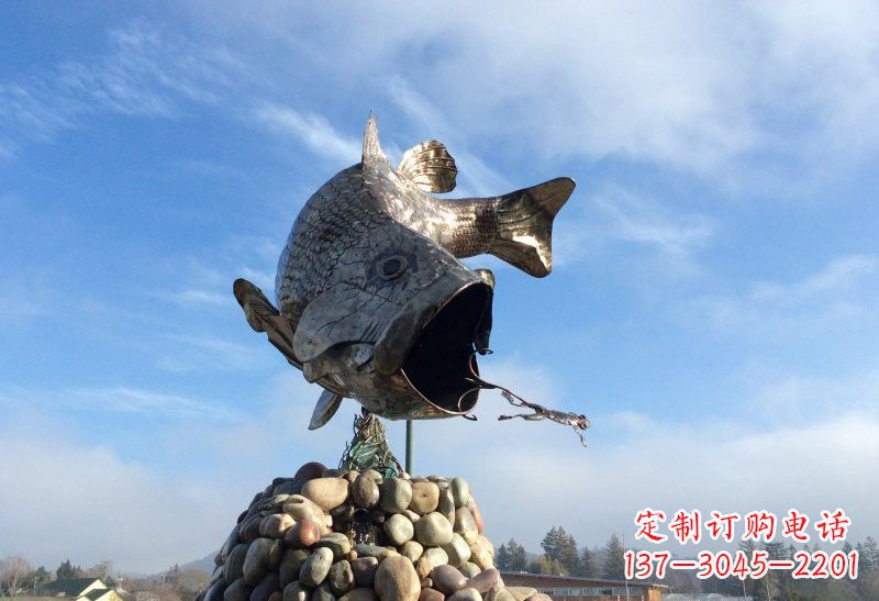 湖南不锈钢公园动物鲤鱼和青蛙雕塑