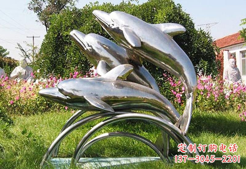 湖南不锈钢公园动物跳跃的海豚雕塑