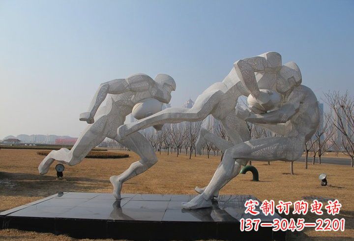 湖南不锈钢公园橄榄球运动员雕塑