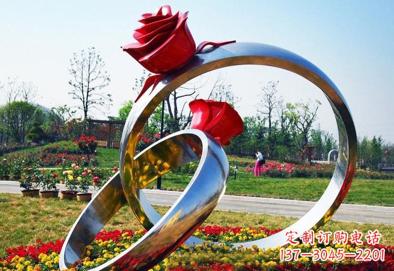 湖南不锈钢公园玫瑰花戒指雕塑