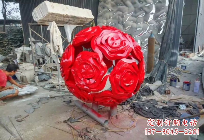 湖南不锈钢公园玫瑰花镂空球雕塑
