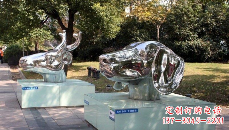 湖南不锈钢公园十二生肖动物头像雕塑