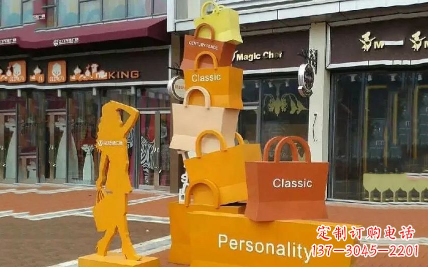 湖南不锈钢购物袋步行街景观雕塑