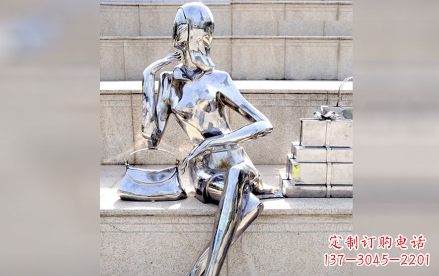 湖南不锈钢购物美女人物雕塑
