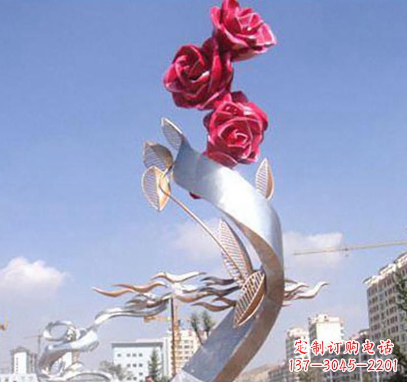 湖南不锈钢广场景观玫瑰花雕塑