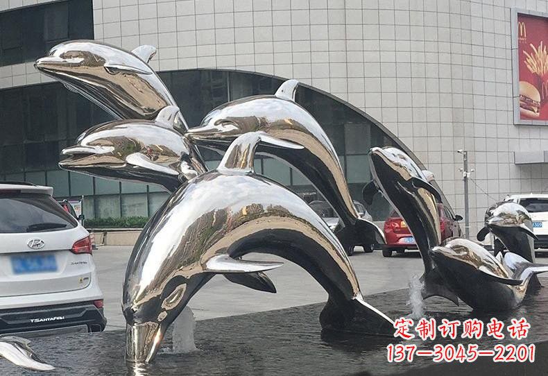 湖南不锈钢广场镜面海豚雕塑