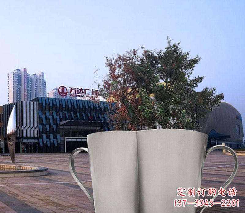 湖南不锈钢广场水杯花盆雕塑 (2)