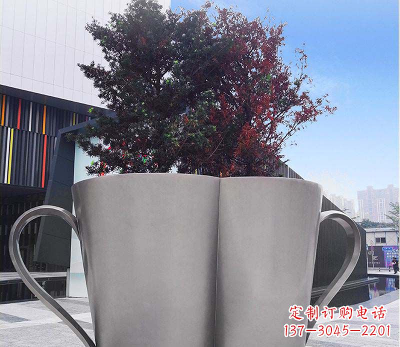 湖南不锈钢广场水杯花盆雕塑