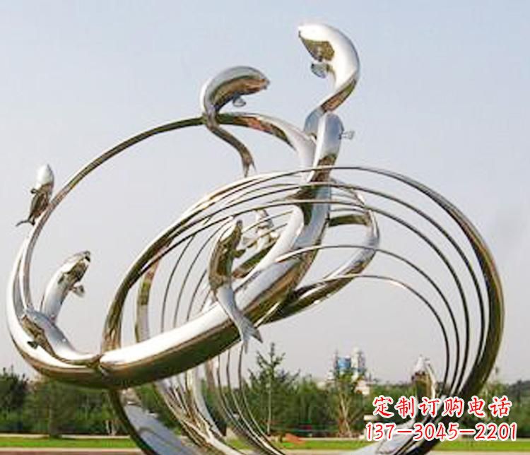 湖南不锈钢海豚雕塑12