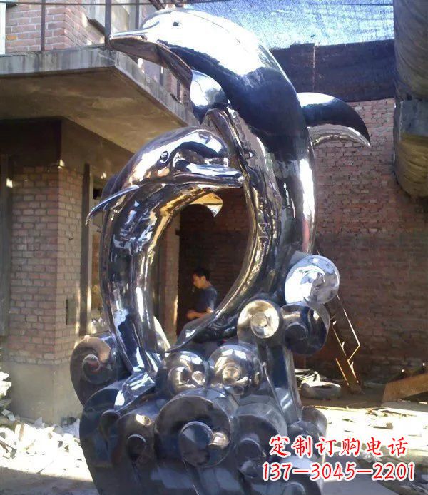 湖南不锈钢海豚动物雕塑 (3)