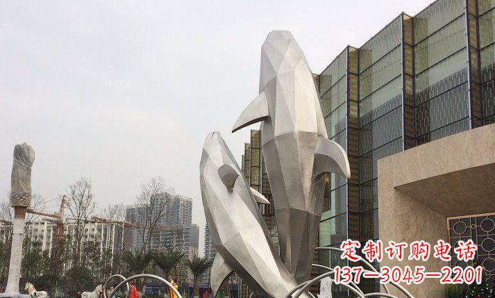 湖南不锈钢海豚喷泉雕塑 (2)