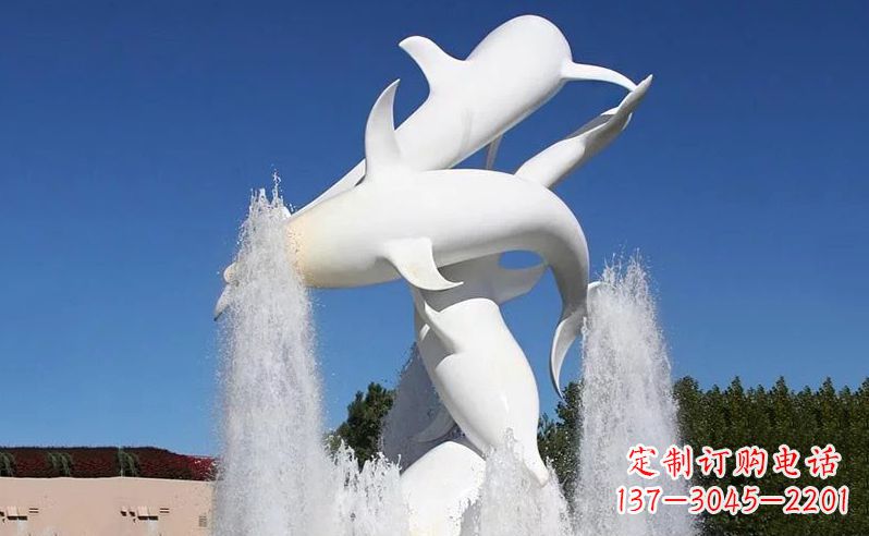 湖南不锈钢海豚喷泉雕塑 (3)