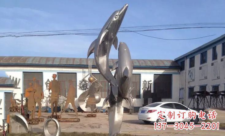 湖南不锈钢海豚嬉戏雕塑 (2)