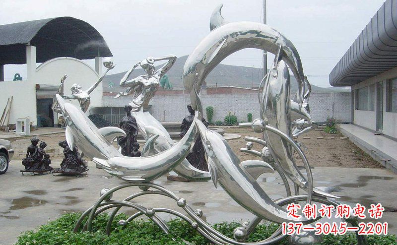 湖南不锈钢海豚嬉戏动物雕塑