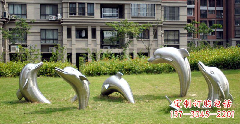 湖南不锈钢海豚小区雕塑 (2)