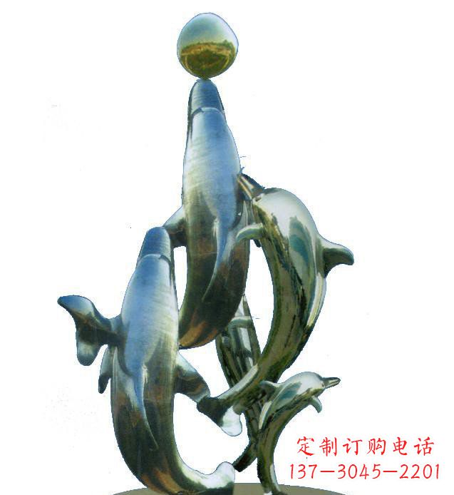 湖南不锈钢海豚戏球校园雕塑 (2)